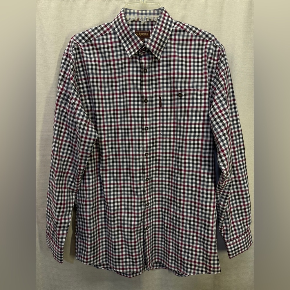 Harkila White/red/blk Plaid Long Sleeve Walking Country Button Up Shirt Sz M